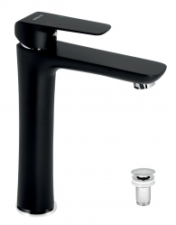 Wash basin mixer high with pup-up waste, black matt