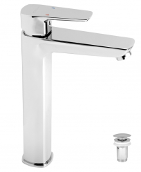 Wash basin mixer with pup-up waste