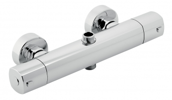 Thermostatic shower mixer with upper and bottom outlet