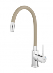 Sink mixer with elastic spout, chrome-beige