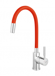 Sink mixer with elastic spout, chrome-red