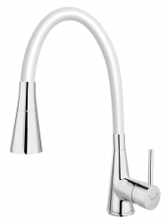 Standing sink mixer with flexible white spout, chrome