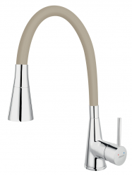 Standing sink mixer with flexible beige spout, chrome