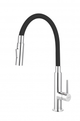 Standing sink mixer with flexible black spout, chrome