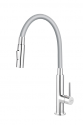 Standing sink mixer with flexible gray spout, chrome