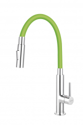 Standing sink mixer with flexible green spout, chrome