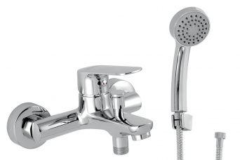 Bath and shower mixer with accessories