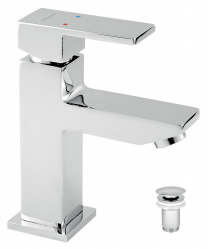 TITANIA CUBE standing washbasin mixer, pop-up waste, chrome