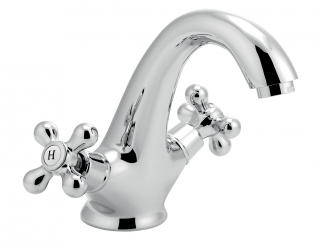 Wash basin mixer without pop-up waste, chrome