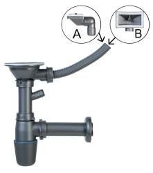 Sink trap 89 mm with overflow, plastic