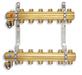 Brass manifold with shut-off valves, 2 ways