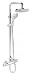 Thermostatic shower mixer with rainfall shower head and shower head, round, chrome