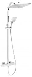 Thermostatic shower mixer with rainfall shower head and shower head, square, chrome