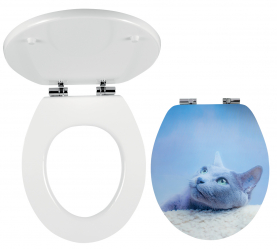 Toilet seat, MDF with printing, metal-chrome hinges